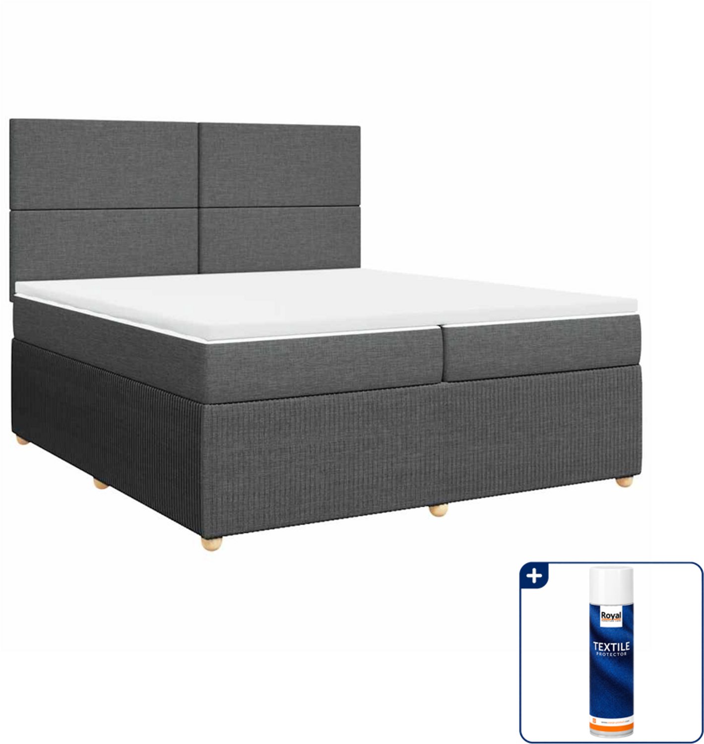 vidaXL Boxspring Super kingsize - 200 x 200 cm - donkergrijs - Inclusief textielbeschermer 500 ml