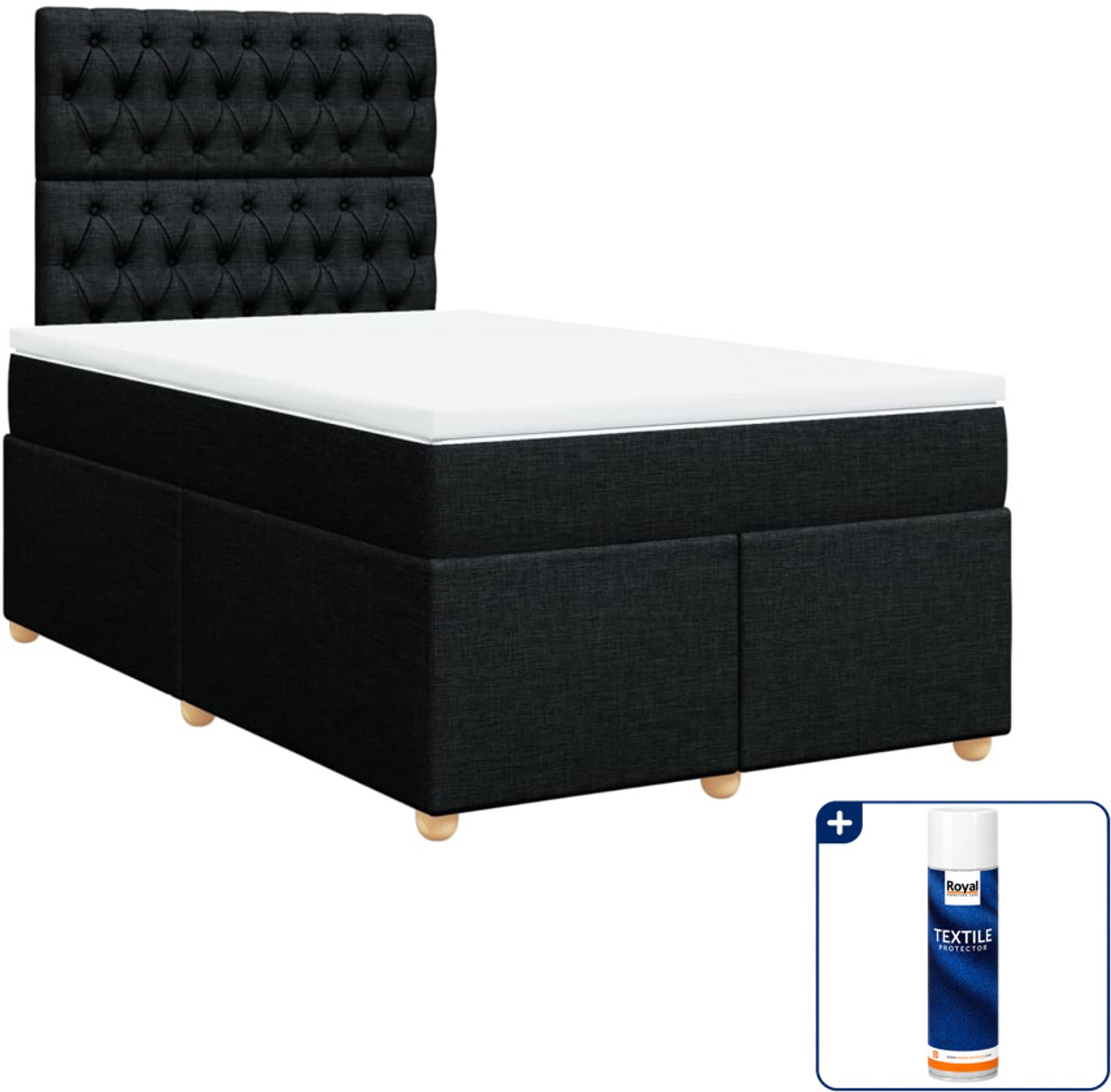 vidaXL boxspring met matras 120 x 190 cm - stof - zwart - Inclusief textielbeschermer 500 ml