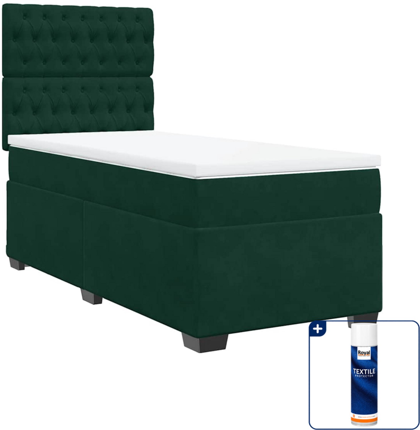 vidaXL boxspring met matras - 90 x 190 cm - fluweel - donkergroen - Inclusief textielbeschermer 500 ml
