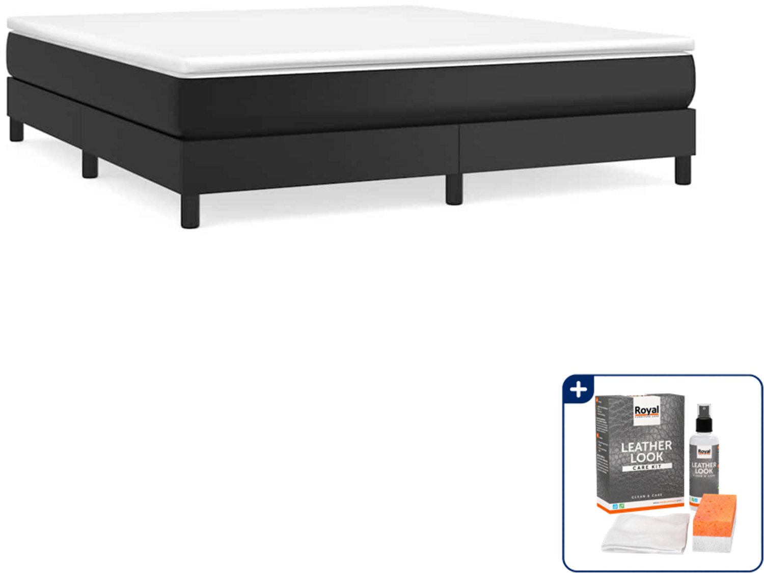 vidaXL boxspring Queensize - 160 x 200 cm - kunstleer - zwart - Inclusief onderhoudsset voor kunstleer 150 ml