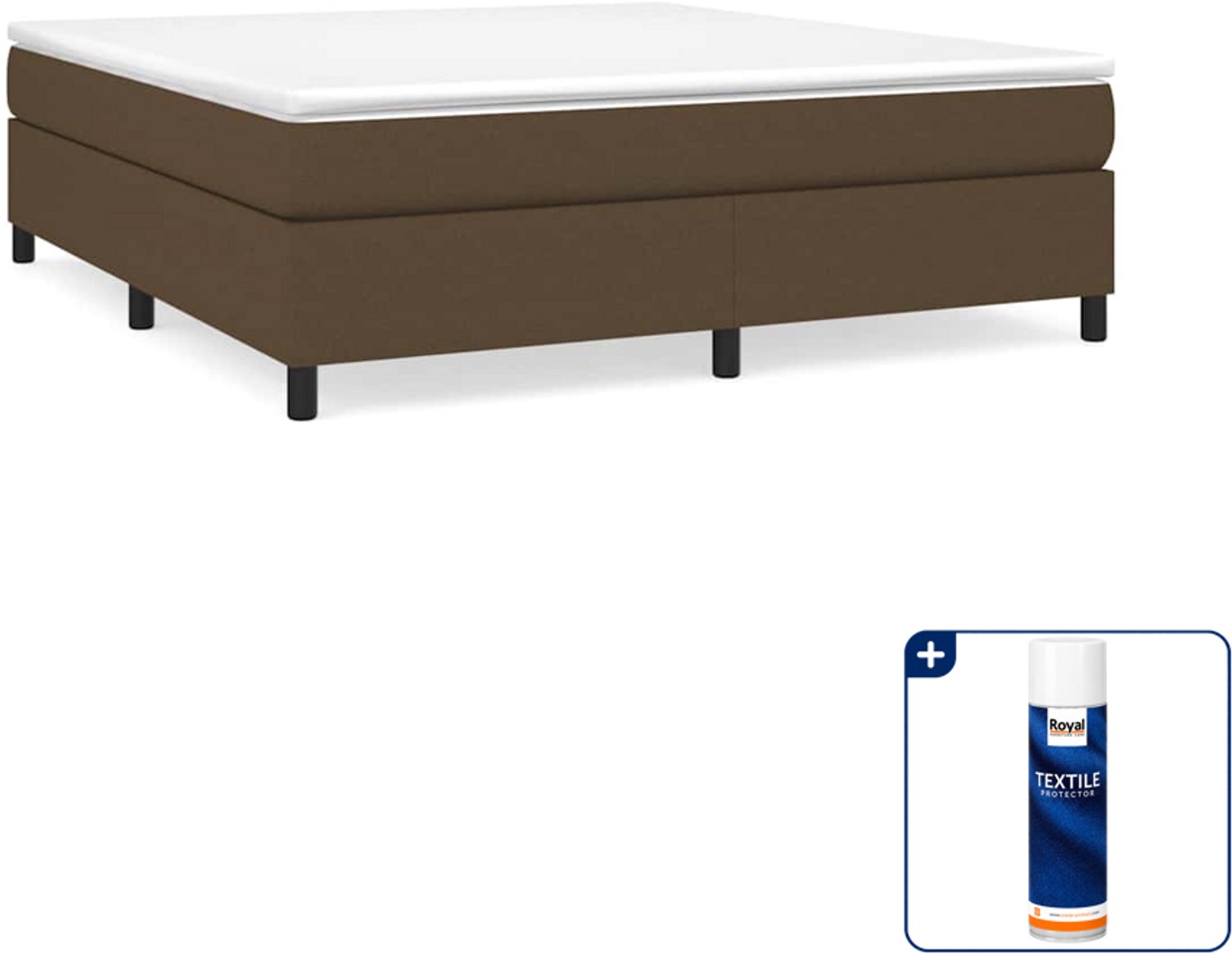 vidaXL boxspring met matras Kingsize 180 x 200 cm - donkerbruin - Inclusief textielbeschermer 500 ml