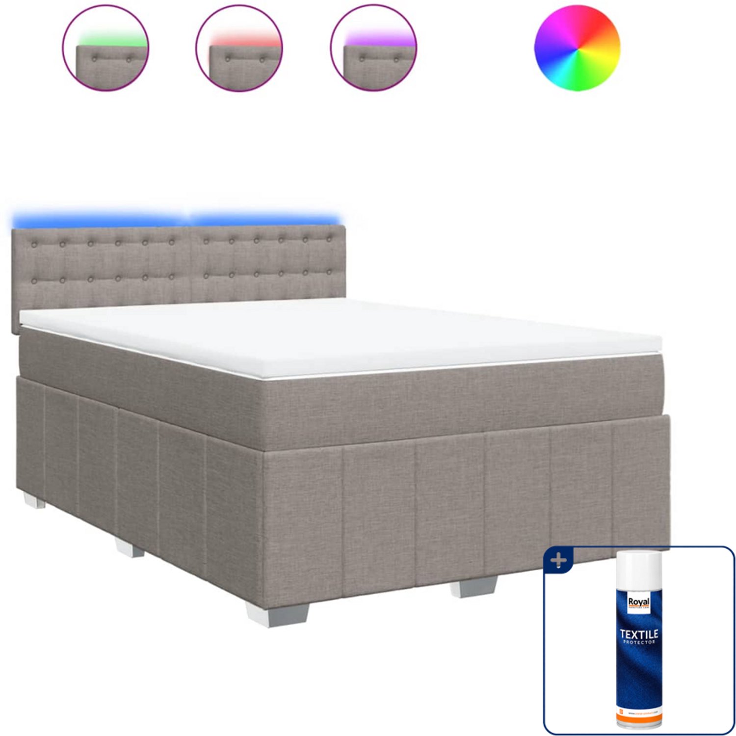 vidaXL Boxspring met matras - 140 x 190 cm - stof - taupe - Inclusief textielbeschermer 500 ml