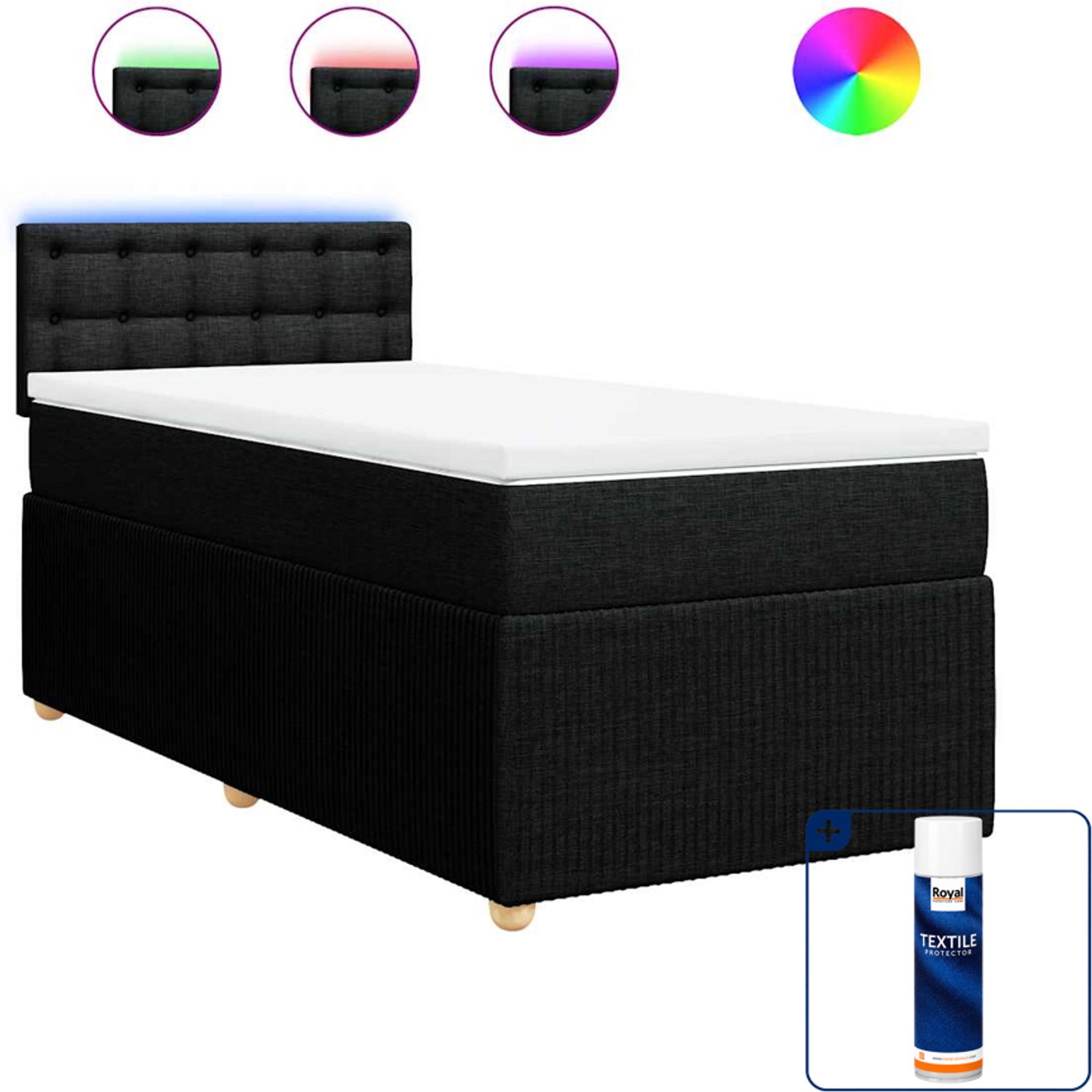 vidaXL boxspring met matras - 80 x 200 cm - stof - zwart - Inclusief textielbeschermer 500 ml