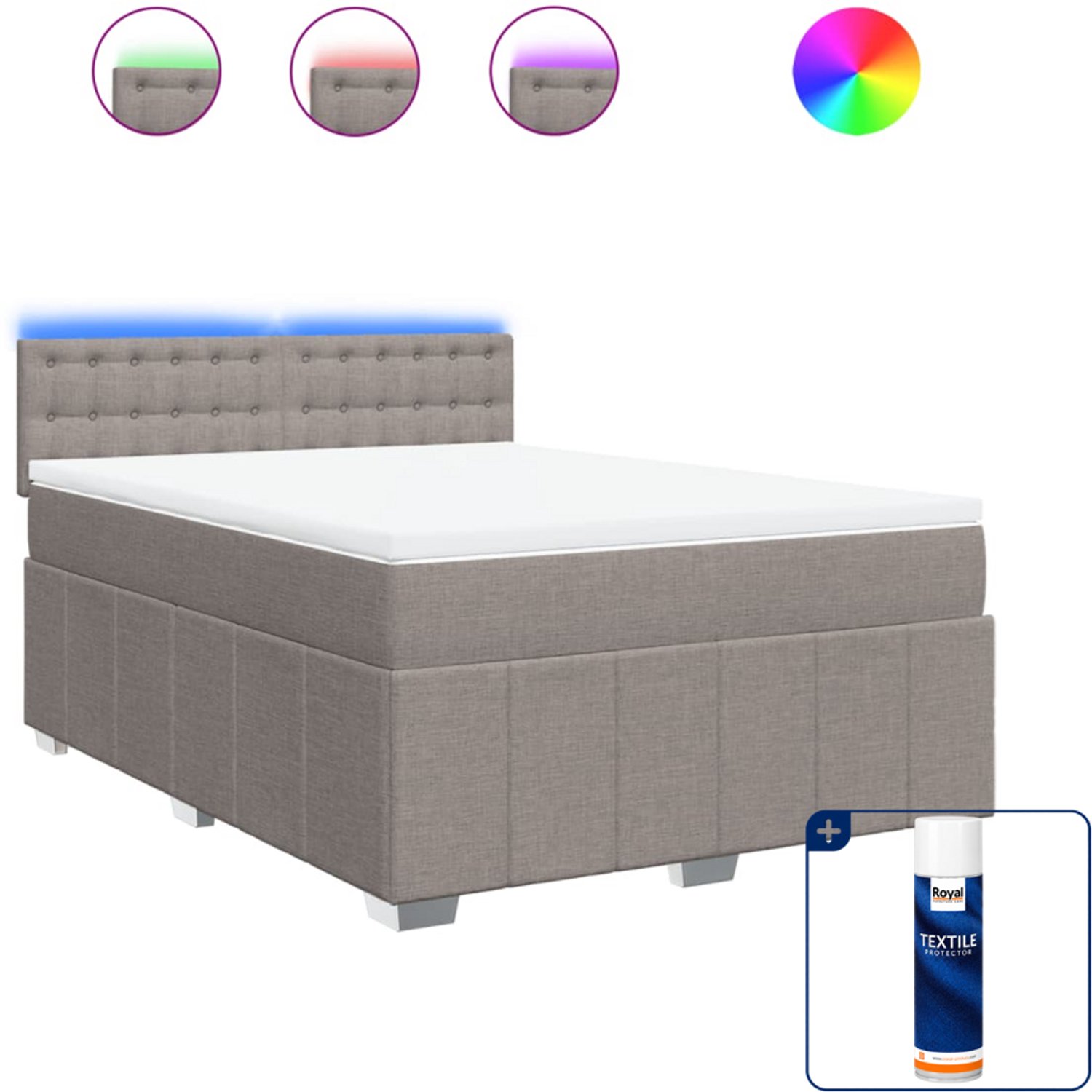 vidaXL boxspring Queensize - 160 x 200 cm - stof - taupe - Inclusief textielbeschermer 500 ml