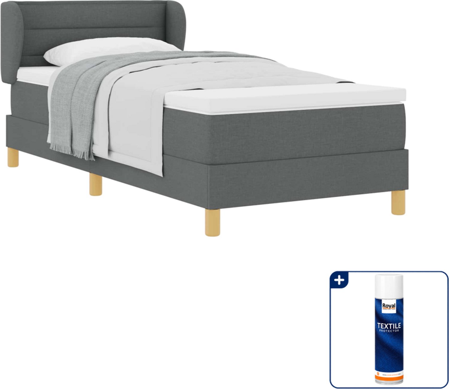 vidaXL Boxspringbed met matras - 100 x 200 cm - stof - donkergrijs - Inclusief textielbeschermer 500 ml