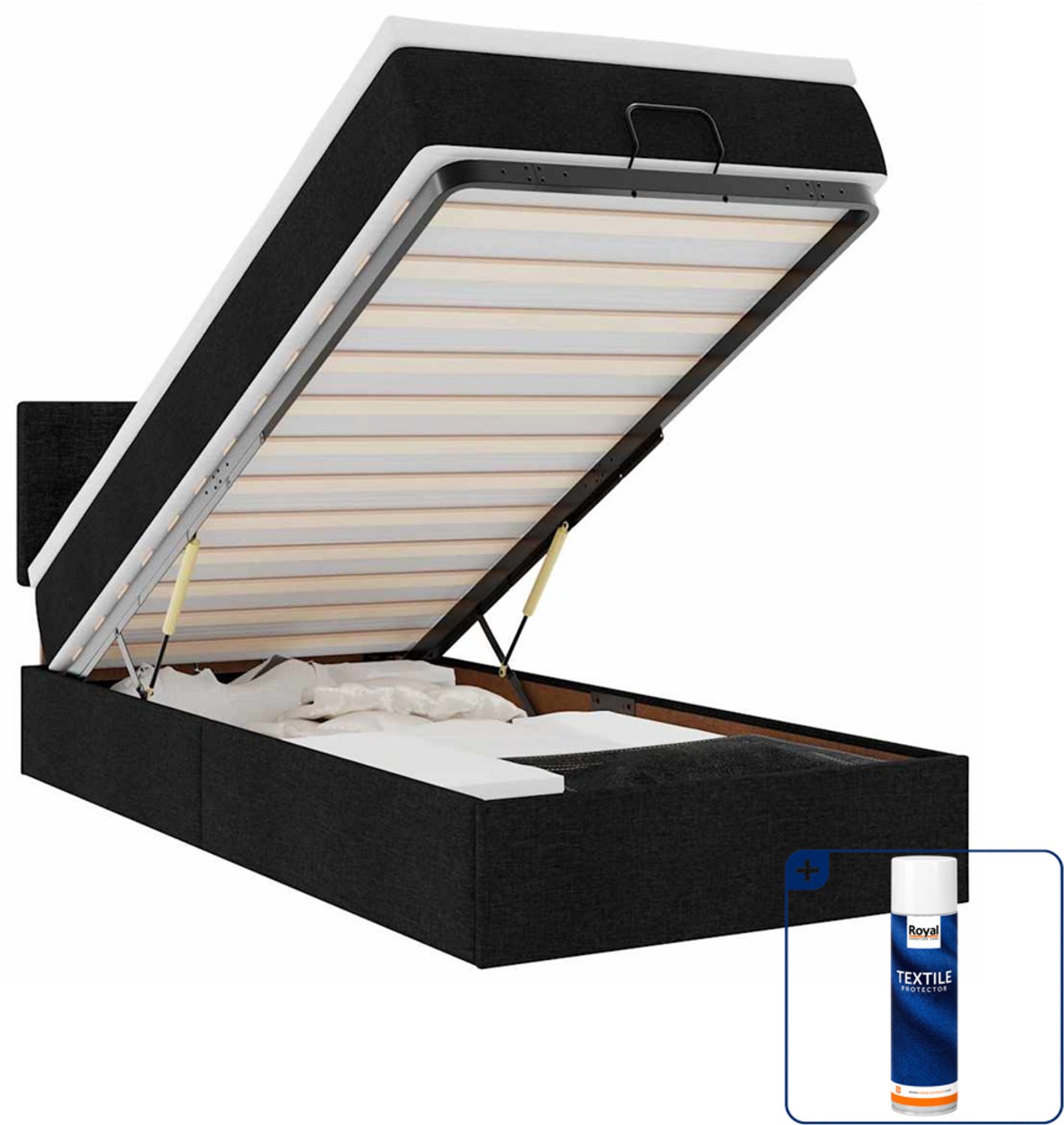 vidaXL Ottoman bed met matras 80 x 200 cm - stof - zwart - Inclusief textielbeschermer 500 ml Blauw