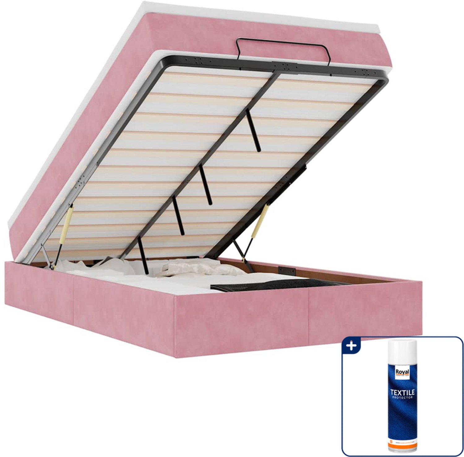 vidaXL ottomaans bed met matras - 120 x 200 cm - roze - Inclusief textielbeschermer 500 ml Bruin