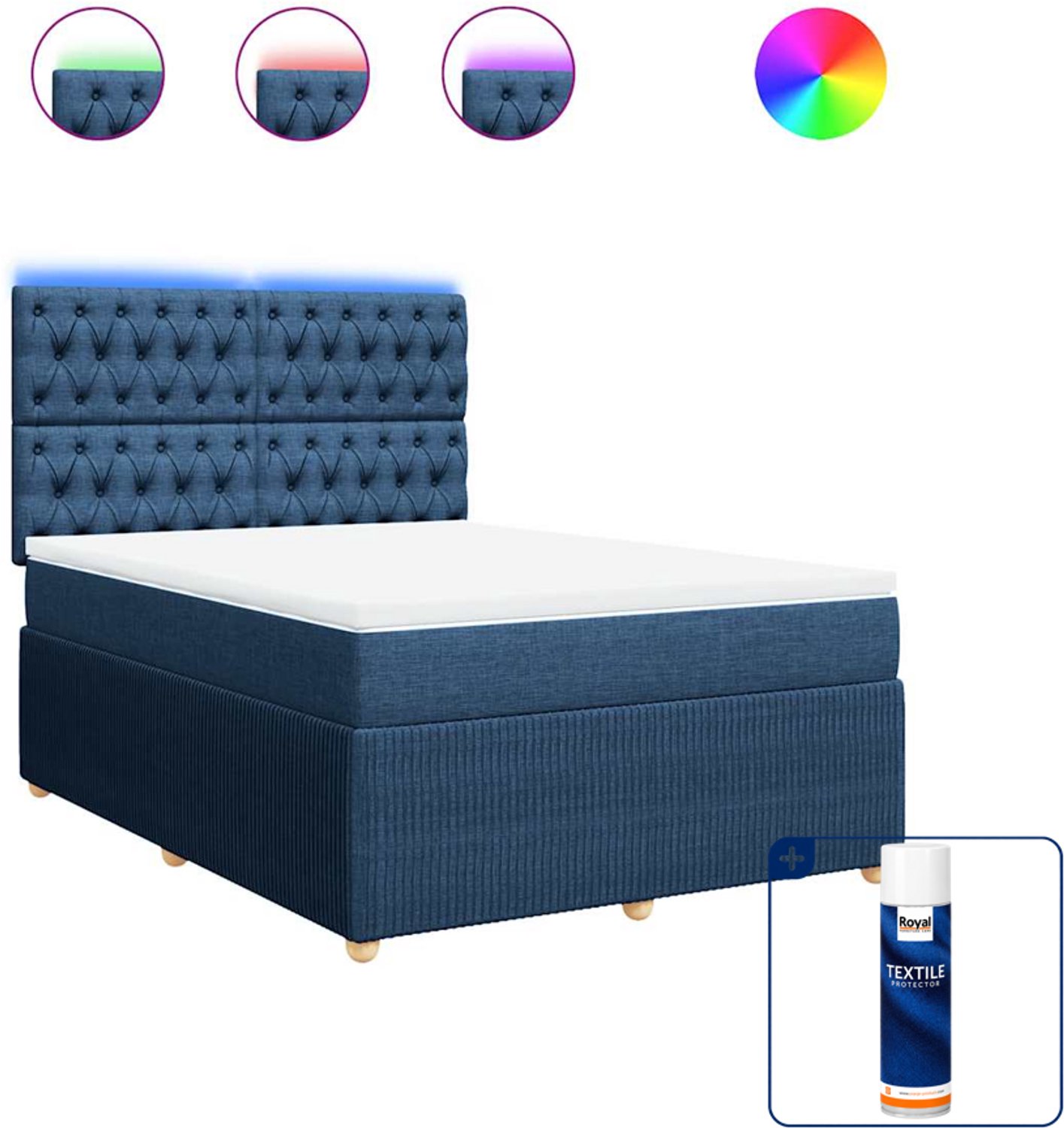 vidaXL Boxspring met matras - 140 x 190 cm - stof - blauw - Inclusief textielbeschermer 500 ml