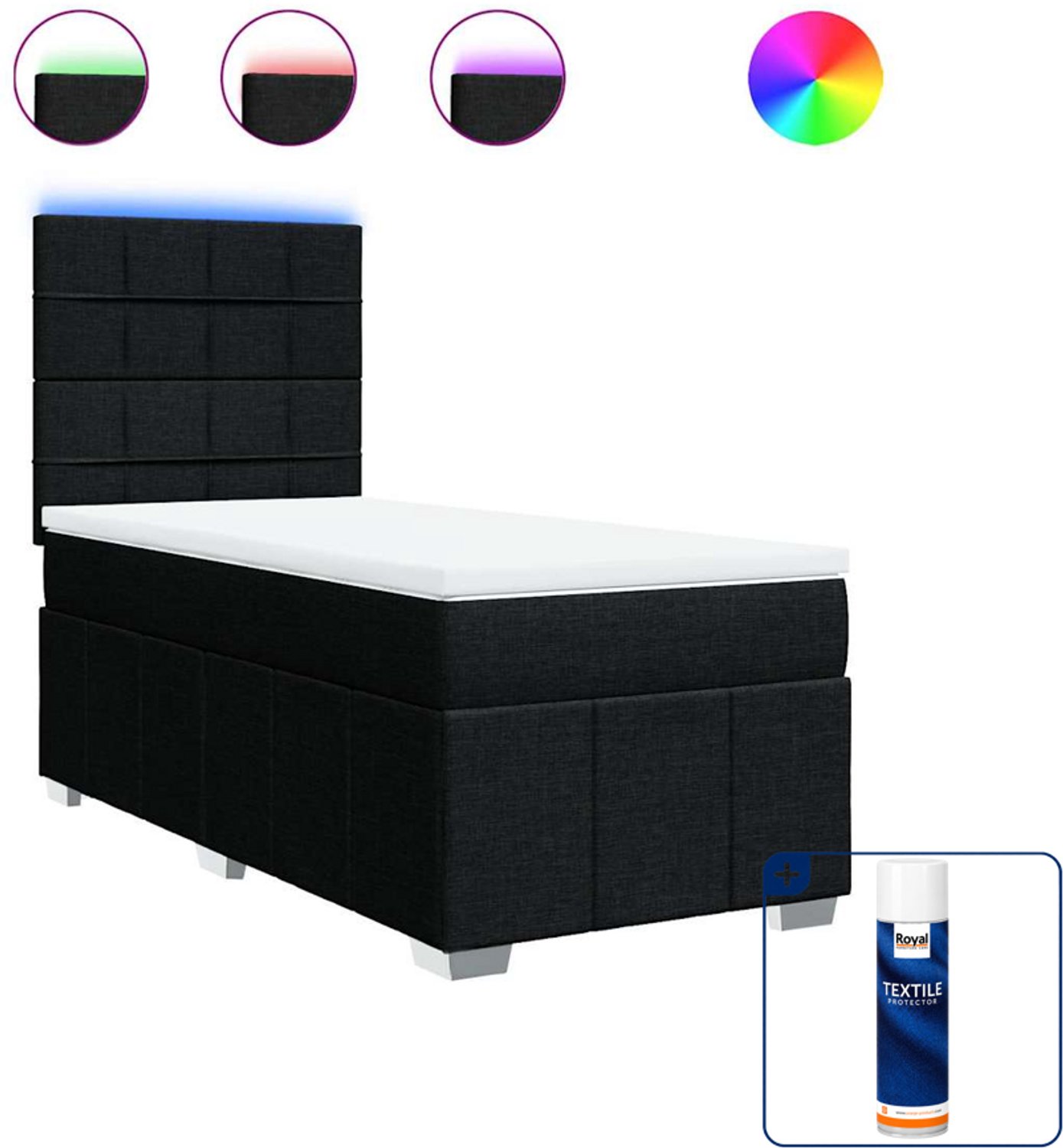 vidaXL boxspring met matras - 90 x 190 cm - zwart - Inclusief textielbeschermer 500 ml