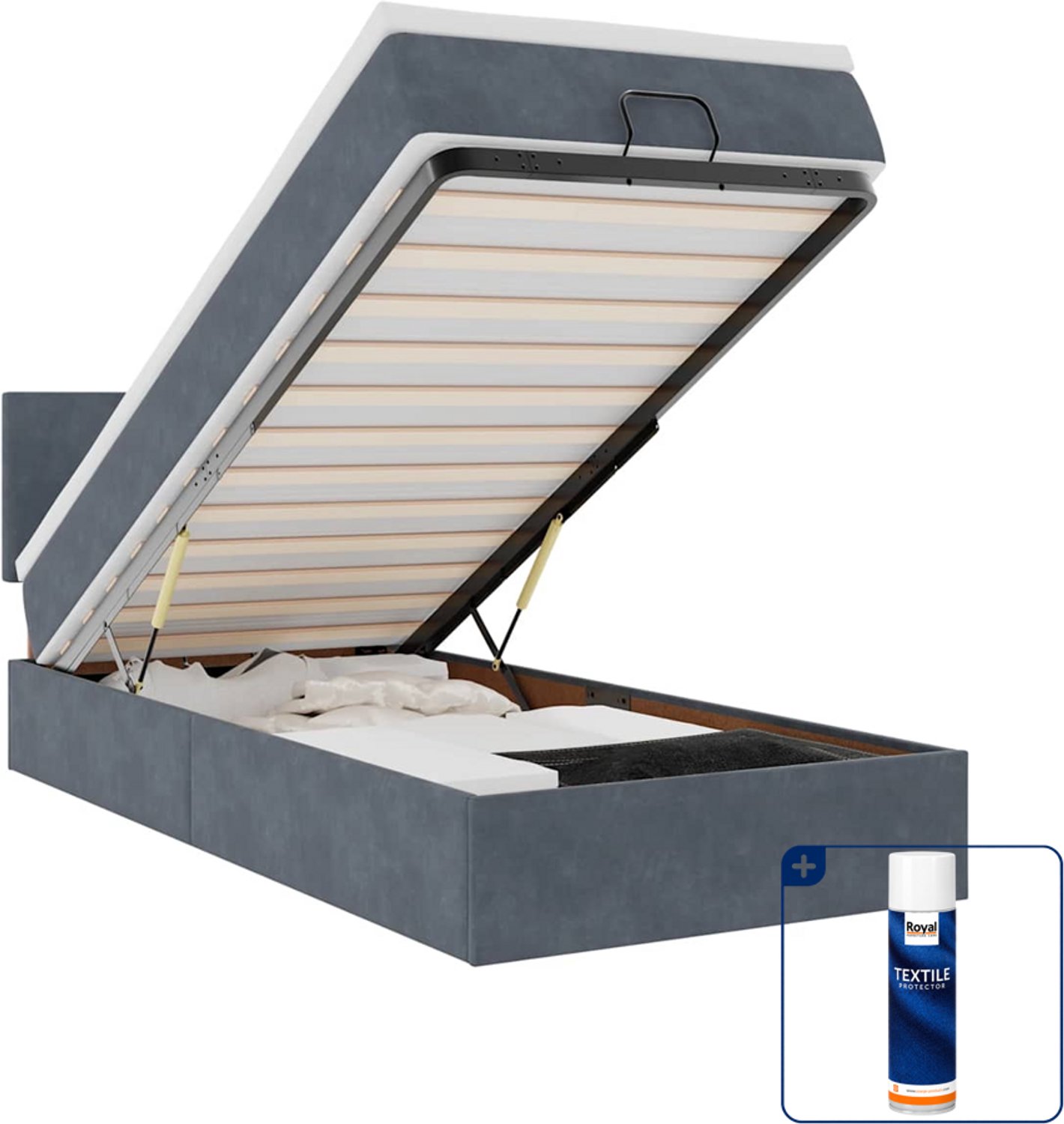 vidaXL ottomaan bed met matras - 90 x 200 cm - fluweel - donkergrijs - Inclusief textielbeschermer 500 ml Zwart