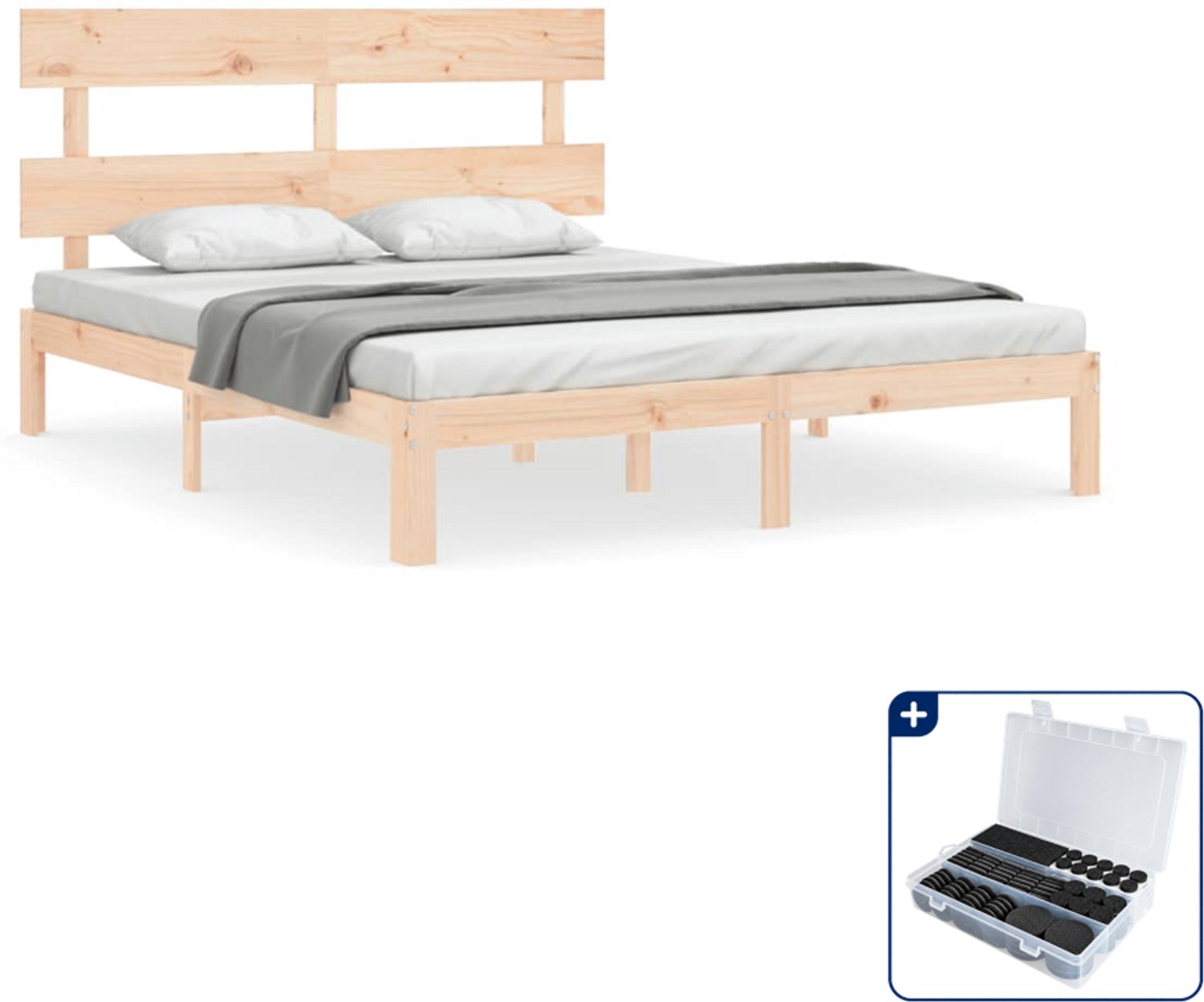vidaXL bedframe - Queensize - 160 x 200 cm - massief grenenhout - Inclusief antikrasvilt 177-delig Bruin