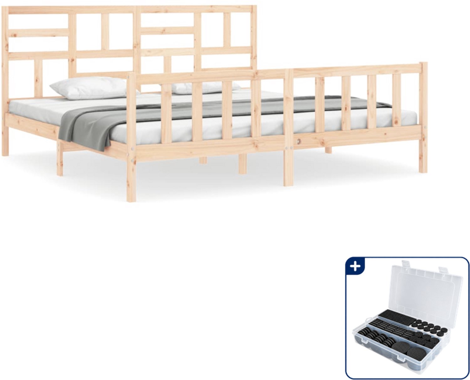 vidaXL bedframe - Kingsize 180 x 200 cm - massief grenenhout - Inclusief antikrasvilt 177-delig Bruin