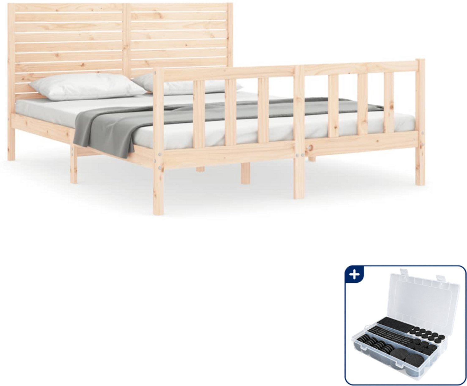vidaXL bedframe - Queensize - 160 x 200 cm - massief grenenhout - Inclusief antikrasvilt 177-delig Bruin