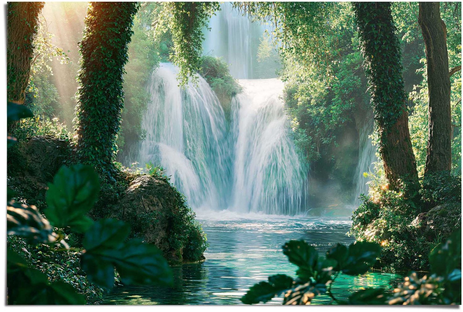 Reinders Poster Verborgen Waterval - 61 x 91,5 - Papier - REINDERS blauw