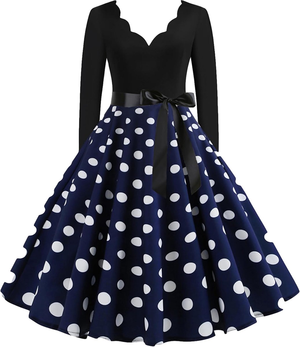 Cocktail Partyjurk Polkadot Jurk Vintage Rockabilly A-lijn Ronde Halsjurk