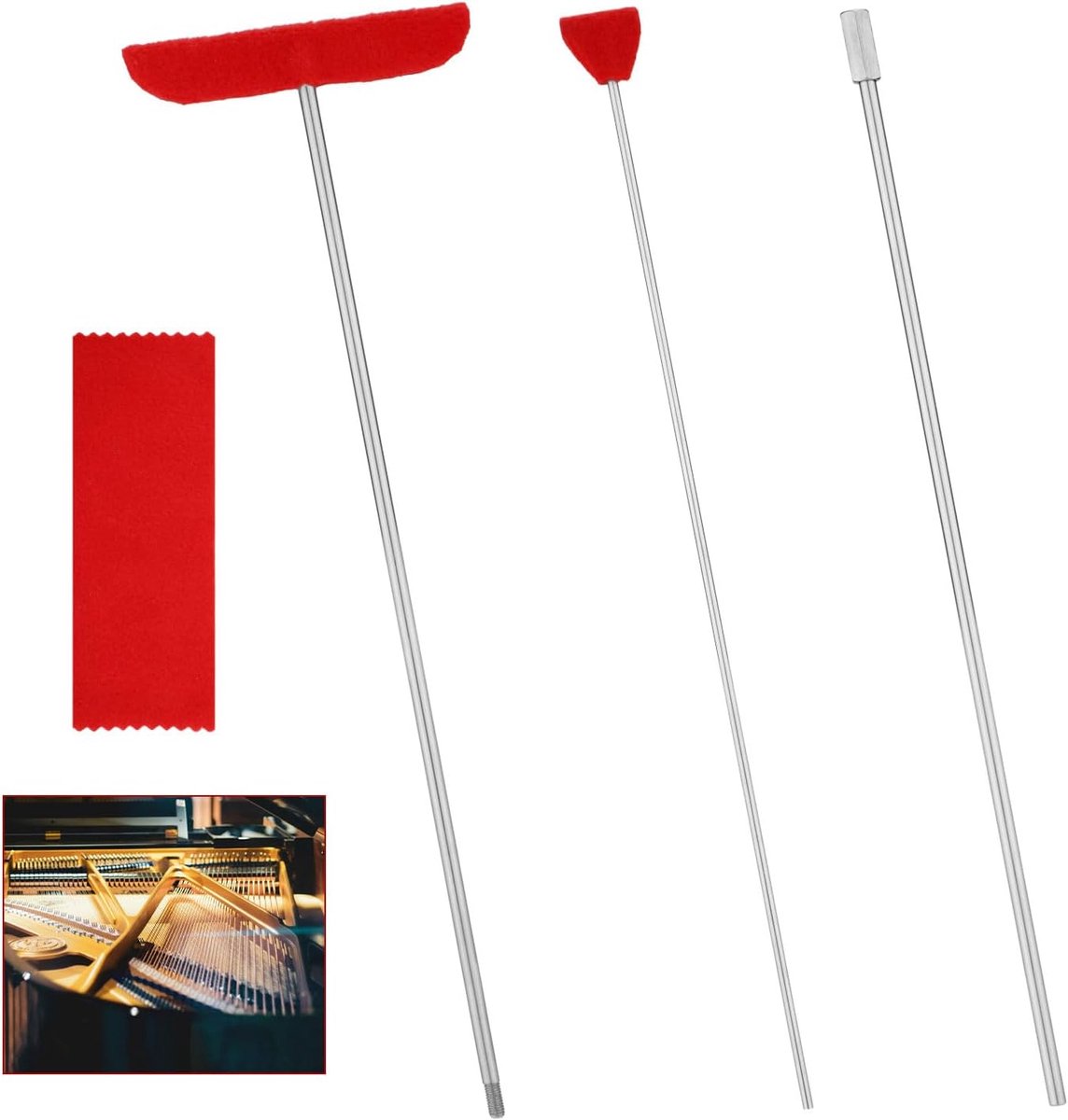 Reinigingsgereedschap voor Vleugelpiano, Grote en Kleine Borstelkop Reinigingsgereedschap met Verlengstuk en Zachte Vezeldoek Piano Reinigingsset Piano Klankbordreiniger