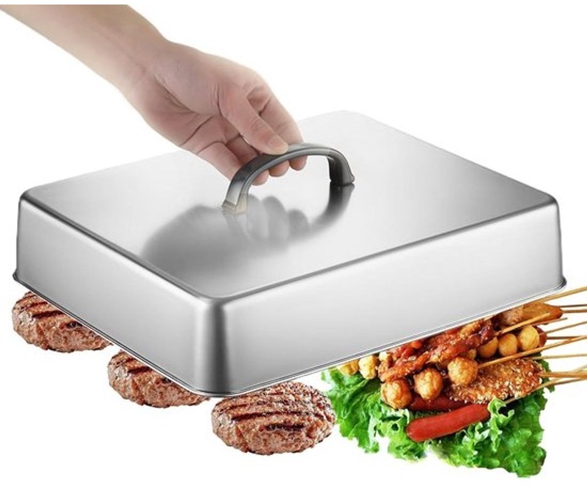Grill deksel - Kaassmeltkoepel - Gelijkmatig smelten - Hittebestendig staal - 33 cm - Zilver