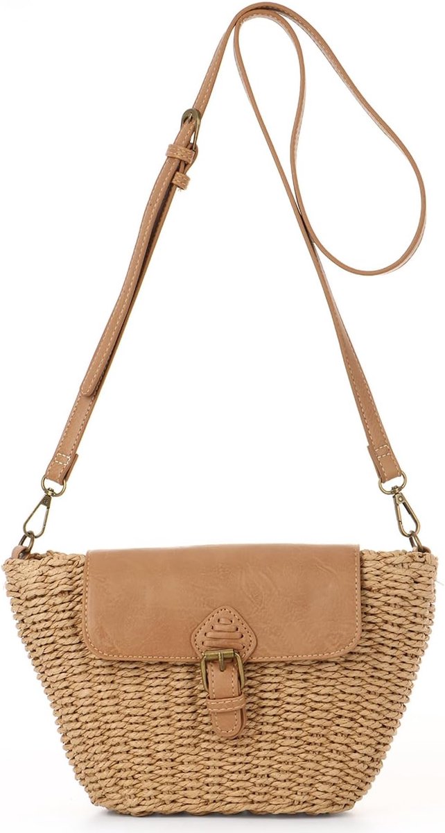 Stro schoudertas klein - rotan vlechtwerk - chique crossbody tas - ideaal voor stranduitstapjes - ShopVlot