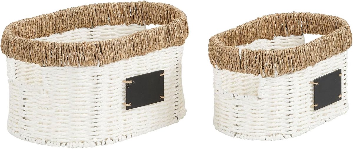 Essentials Natuurlijke Trim Wit Geweven Ovale Manden | 2 stuks Set Papier Touw en Zeegras