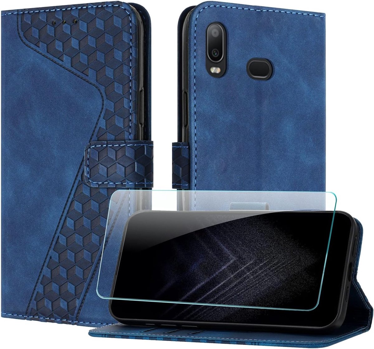 Telefoonhoesje voor Samsung Galaxy A10S / M01S met Schermbeschermer, PU Flip wallet Hoesje met Kaartenvakken en Horizontale Standfunctie Magneet voor Galaxy M01S (Blauw)