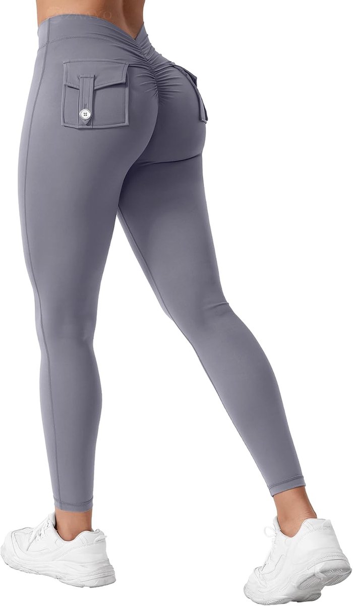 Sportlegging voor dames, met zakken, V-hals, rug, scrunch butt, leggings, hoge taille, booty lifting, push-up, yoga, gym, sportbroek