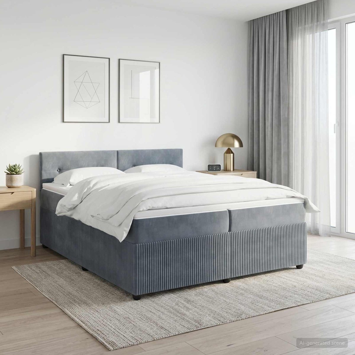 vidaXL Boxspringbed - met - matras - Donkergrijs - 200 - x - 200 - cm - Fluweel