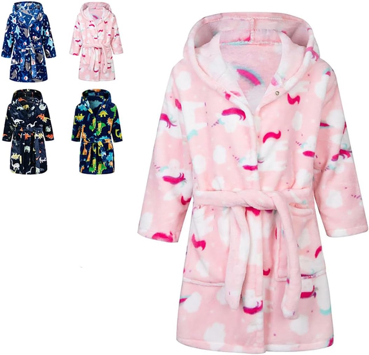Badjas voor kinderen met capuchon voor jongens en meisjes, ochtendjas, behaaglijke warme en zachte pyjama, koraalfleece, hoodie, 2-9 jaar