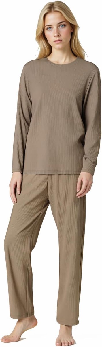 Pyjama voor dames, winter, 2-delig, warm, van fleece, bovendeel met lange mouwen en broek, pyjama met zakken, nachtkleding, zacht en comfortabel, om te ontspannen