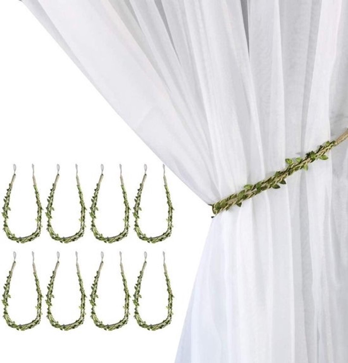 Gordijn Tiebacks - Gordijnhouders Touw - Woondecoratie - Natuurlijke Jute - Set van 8 - Bruin