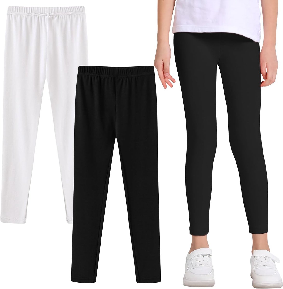 Leggings Meisjes 2 Set Katoenen Kids Elastische Ademende Sport Leggings Lange Broek Eenkleurige Sportbroek Kids Broek Activewear voor Schooldansen Voor 5-12 Jaar, 116-158