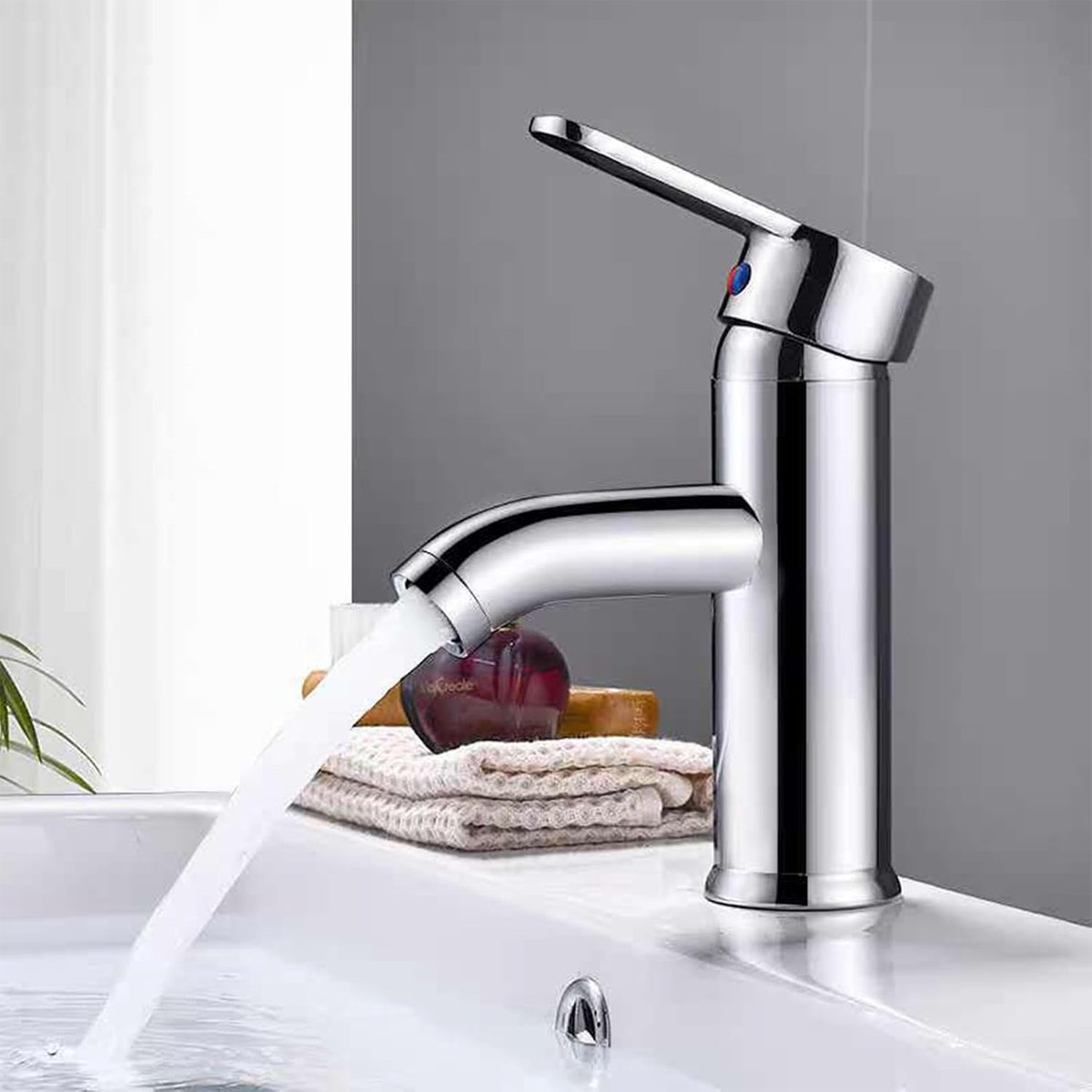 Kraan voor badkamer wastafel van roestvrij staal, keukenkraan met staafgreep, badkamerkranen, wastafelmengkraan met gebogen uitloop voor badkamer, keuken, toilet, zilver