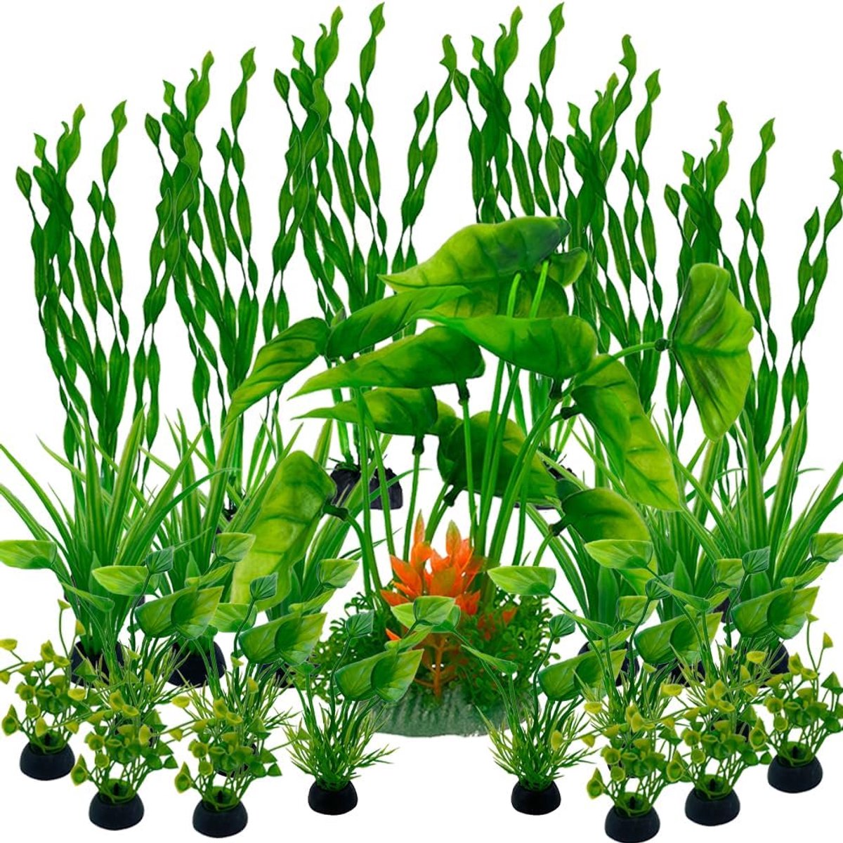 Plastic Planten, 25 Stuks Kunstplanten voor aquarium, Vistank Decoratie, Kunstmatige Aquatische Planten Decoraties Groen
