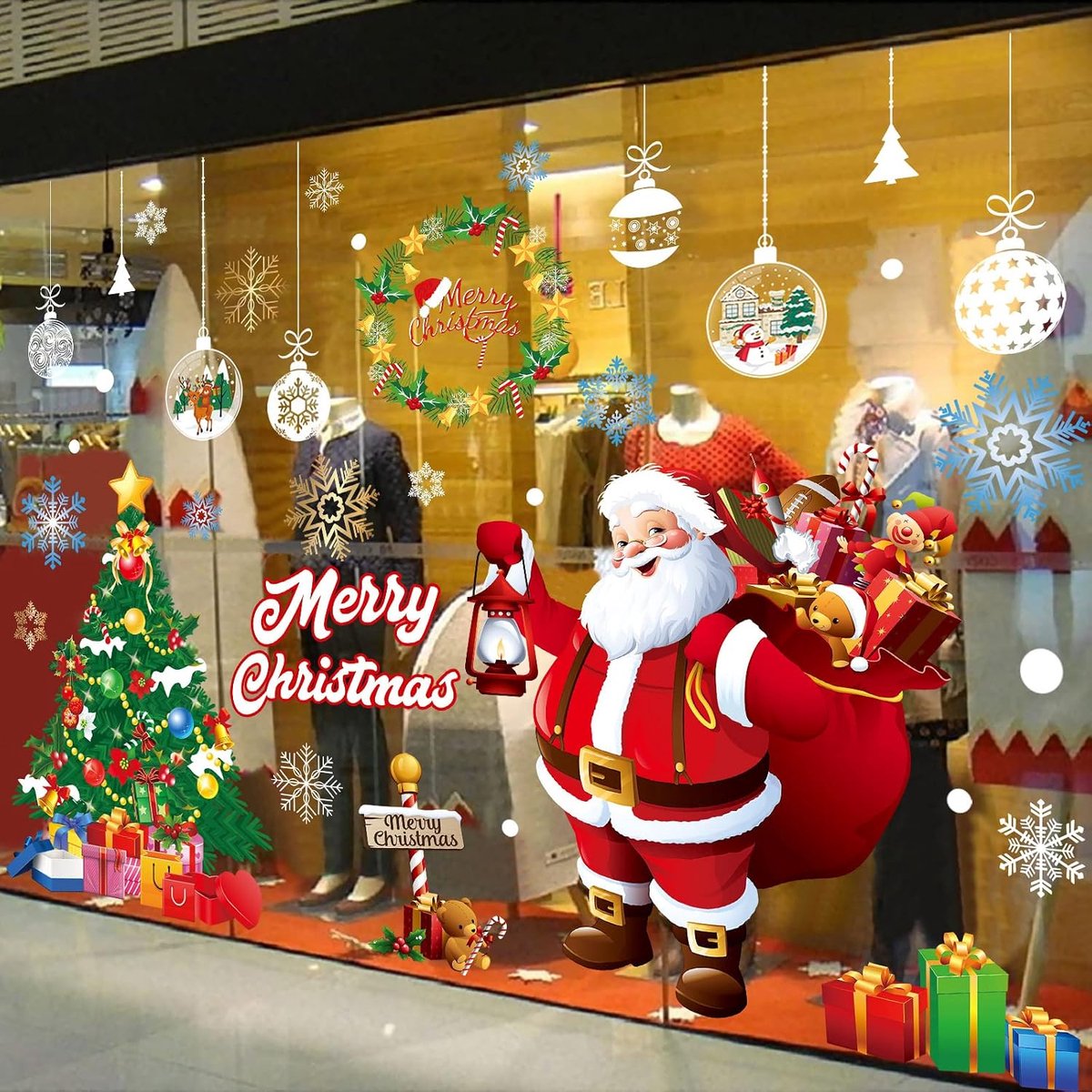 Kerstmis, ramen, glas, Kerstmis, Kerstmis, etalages, Kerstmis, feeststickers, herbruikbaar, 4 vellen