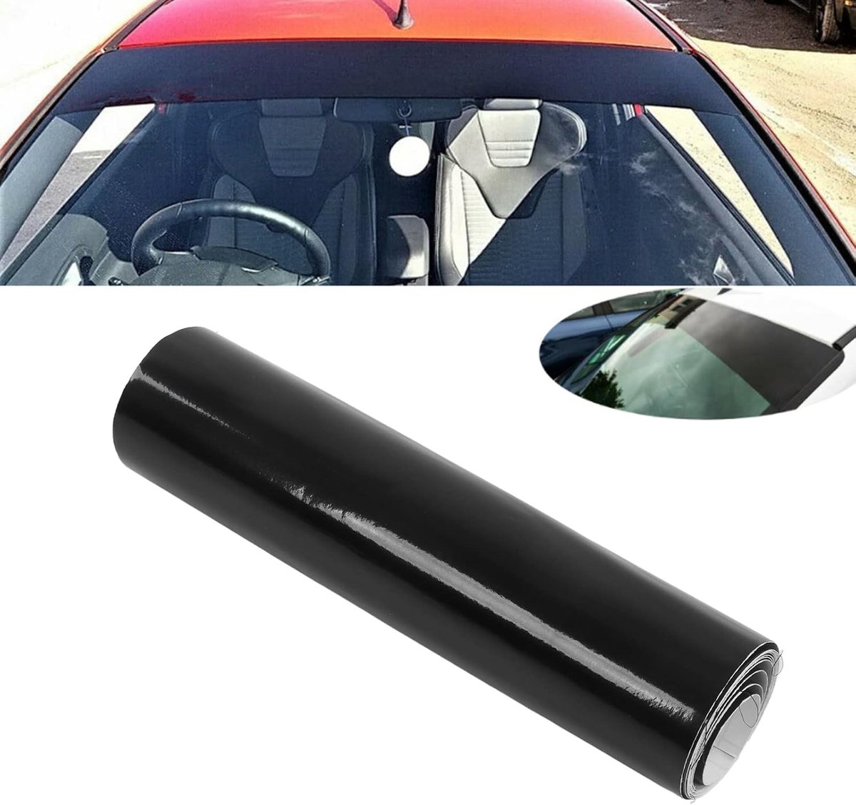 Windshield Sunstrip Decal, Car Van Windshield Sunstrip, Gloss Black 140x20cm Universal PVC Sticker for Automobiles