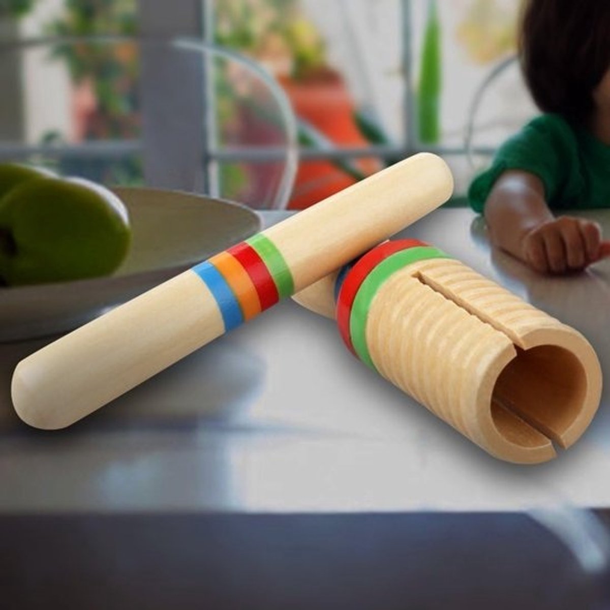 Houten Percussie Instrument - Muziek Speelgoed - Vroege Muziekeducatie - Dubbele Geluidseffecten - 12.8 cm - Houtkleur