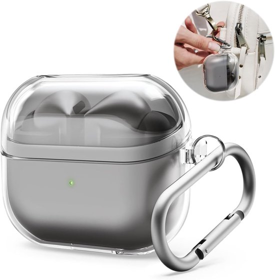 hoes voor Samsung Galaxy Buds 3 en 3 pro, beschermhoes met karabijnhaak, premium TPU-afdekking, ondersteunt draadloos opladen, draadloos opladen, hoofdtelefoon-accessoires — afbeelding 5