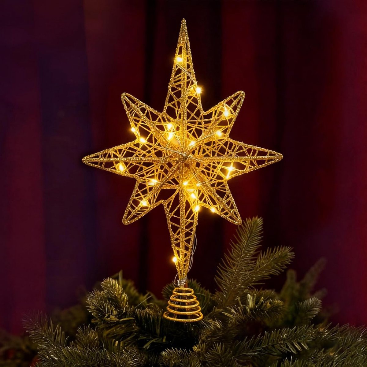 kerstboom, kerstboomtopper, kerstboomdecoratie van ster met 20 ledlampen, voor binnen, kantoor, Kerstmis en Nieuwjaar