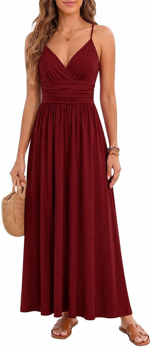 Dames Elegant V-Hals Mouwloze Maxi-Jurk A-Lijn Strandjurk Spaghettibandjes Feest Cocktailjurk