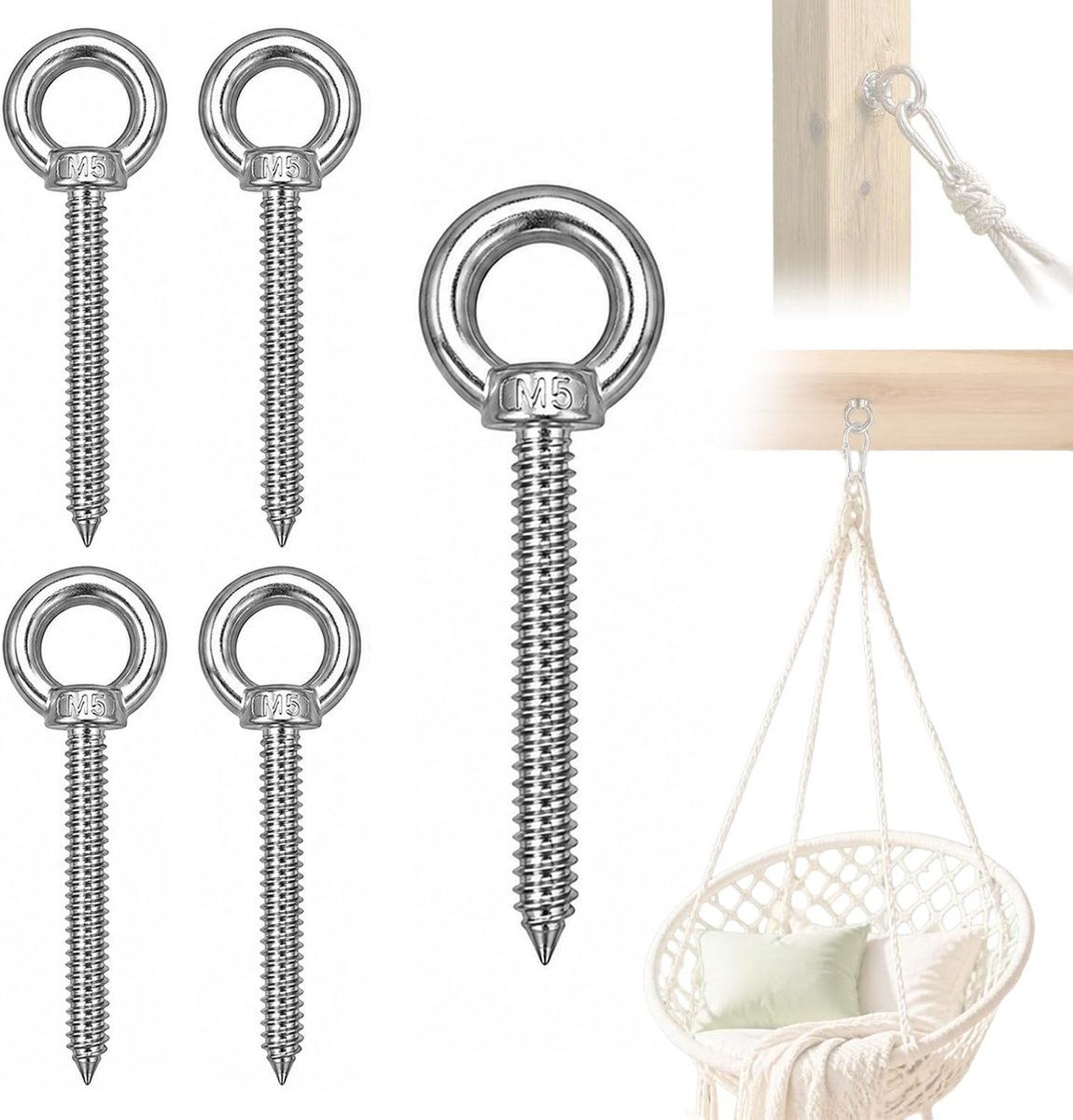 Haken M5 x 60 mm, roestvrij staal 304 voor schommels