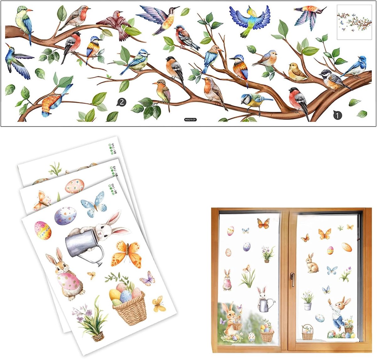 Paasdecoraties Raamstickers Vellen met Hazen & Paaseierenpatroon | Zelfklevend, Herbruikbaar, Voor Kinderen, Raamdecoratie voor Pasen
