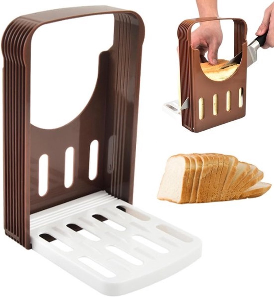 Broodsnijmachine Opvouwbaar - Brood Snijder - Zelf Brood Maken - Instelbare Dikte - 14.5 x 22.3 cm - Donkerbruin