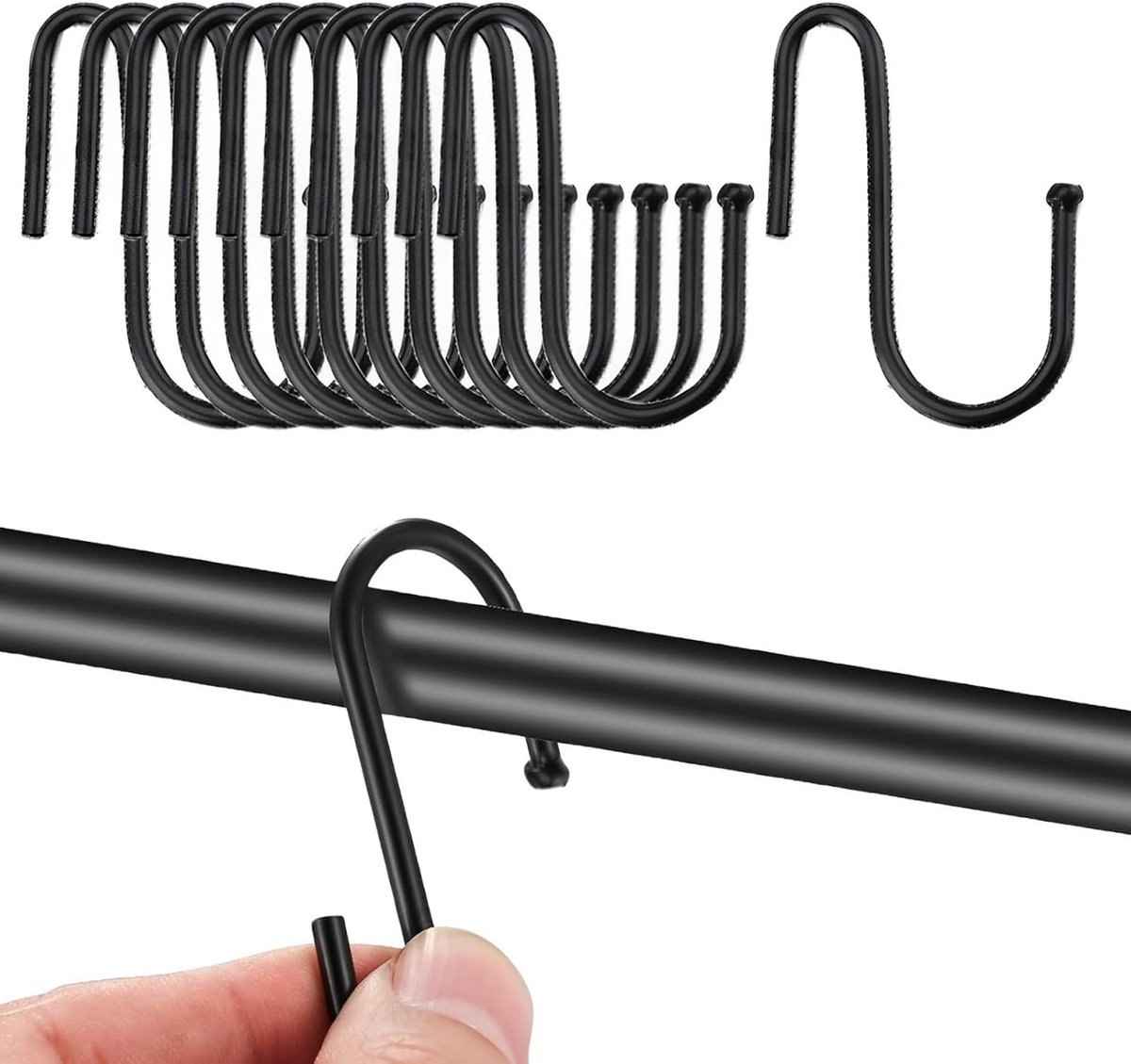 S-haken, kleine zware haken, S-haken, zwart, S-haken, roestvrij staal, haken, garderobehaken, S-haken, voor keuken, badkamer, slaapkamer, kantoor (zwart)