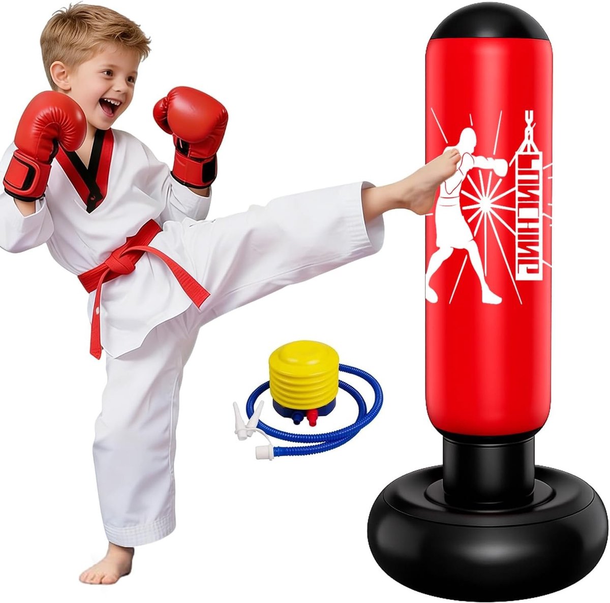 Ruimtebesparende Opblaasbare Speelbox voor Kinderen, 160CM Vrijstaand, Ideaal voor Karate en Kickboksen, Inclusief Voetpomp en Duurzaam PVC