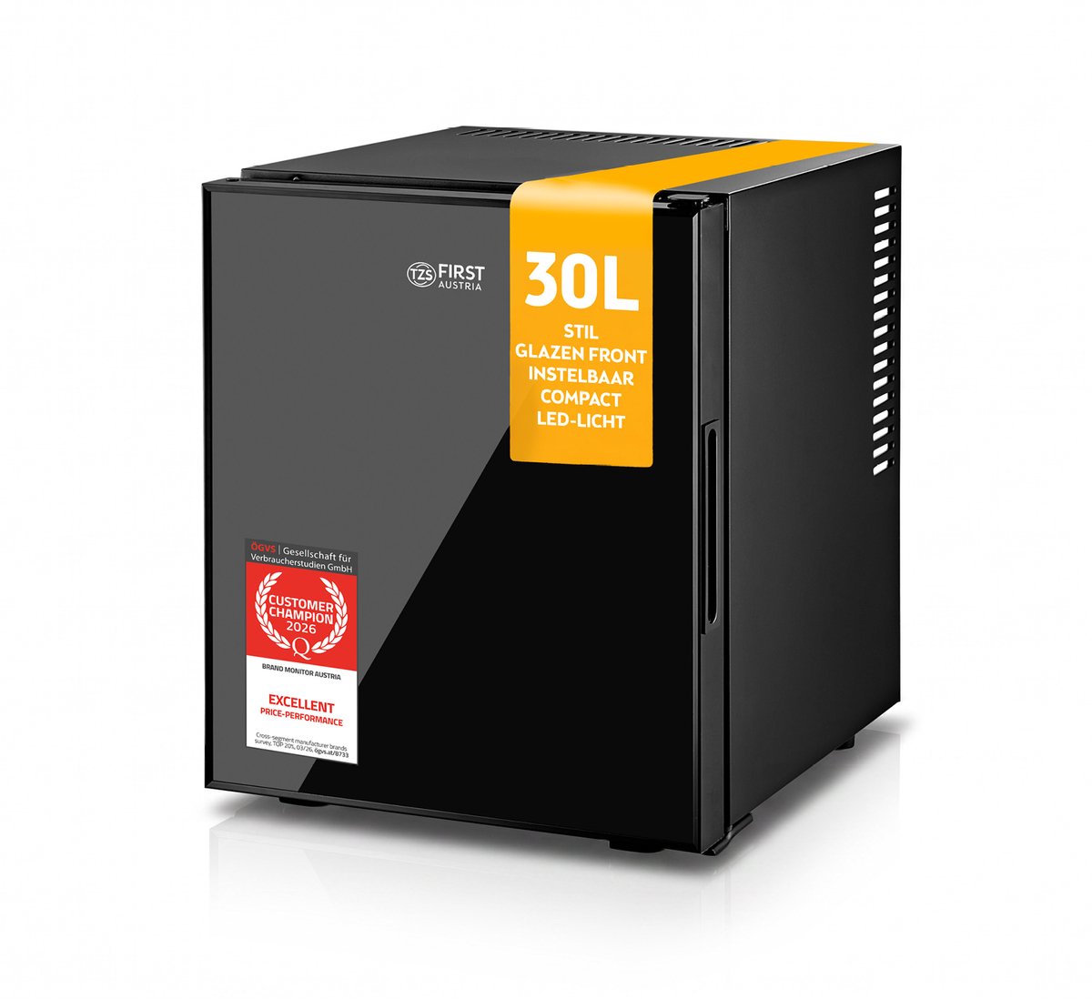TZS First Austria Mini-koelkast 30L, Stil 22dB(A), Glazen Deur