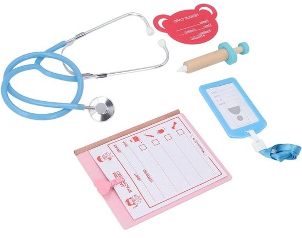 Educatieve Medische Kit - Kinderspeelgoed Doktersset - Rollenspel Familie - Houten Materiaal - 19 x 14 x 6 cm