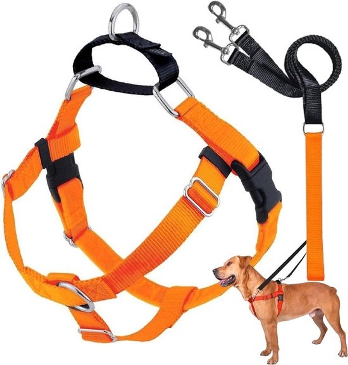 Hondentuig Anti-trek - Hondenriem tuig - Comfortabel Wandelen - Dubbele Riem Bevestiging - Medium 5/8 Inch - Neon Oranje
