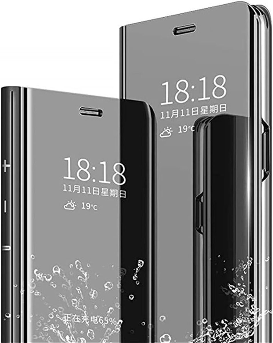 Telefoonhoes voor Samsung Galaxy A11, leren hoes M11 flip tas spiegel hoes klapbaar beschermhoes telefoonhoes met standaard functie PC spiegelhoes compatibel met Samsung Galaxy A11, zwart