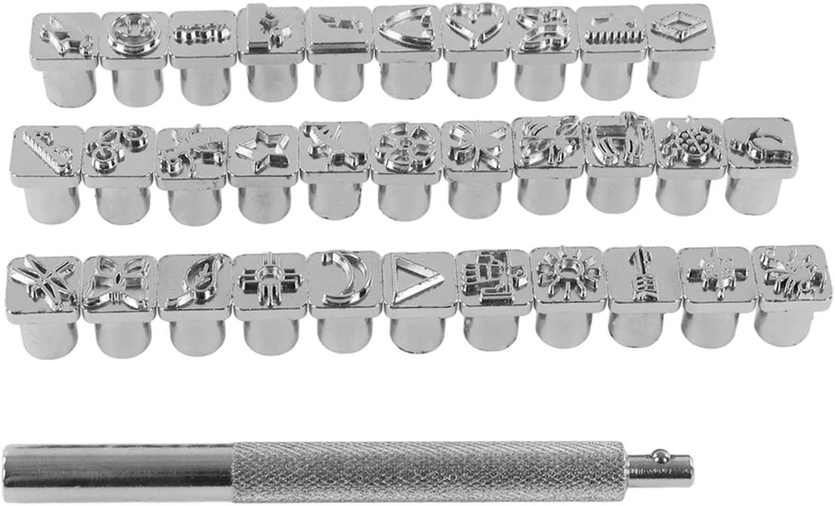 Dailygoods- Stempelponsgereedschappen 32 Stuks - Antislip Handvat - Roestvrij Staal - Sterke Opdrukken - Duurzaam - Premium Materialen - Stempelset