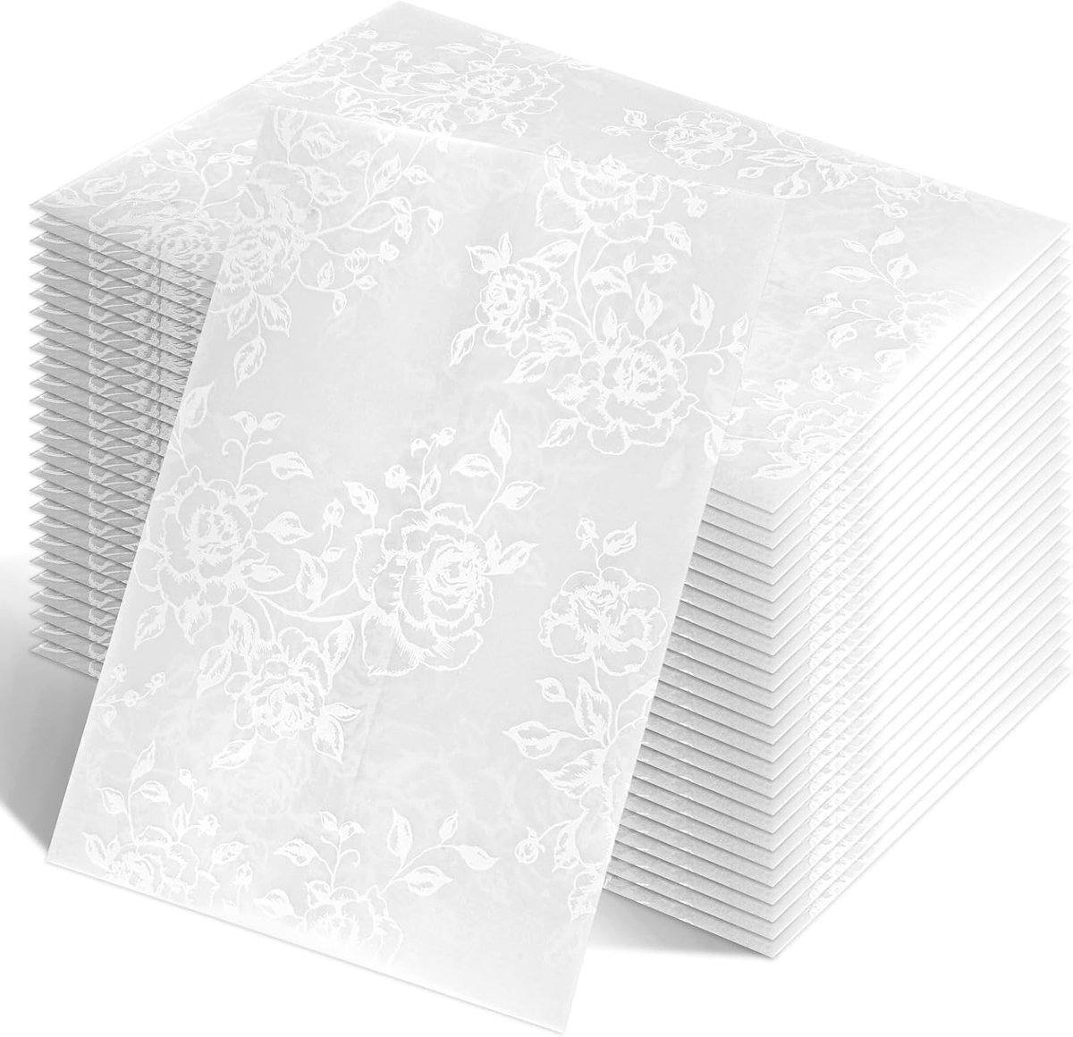 120 Stuks Perkamenten Enveloppehoesjes voor Uitnodigingen, 18x13 cm Doorschijnende Enveloppehoesjes met Rozenpatroon en 120 Sluitstickers voor Babyborrels Verjaardagen en Bruiloften