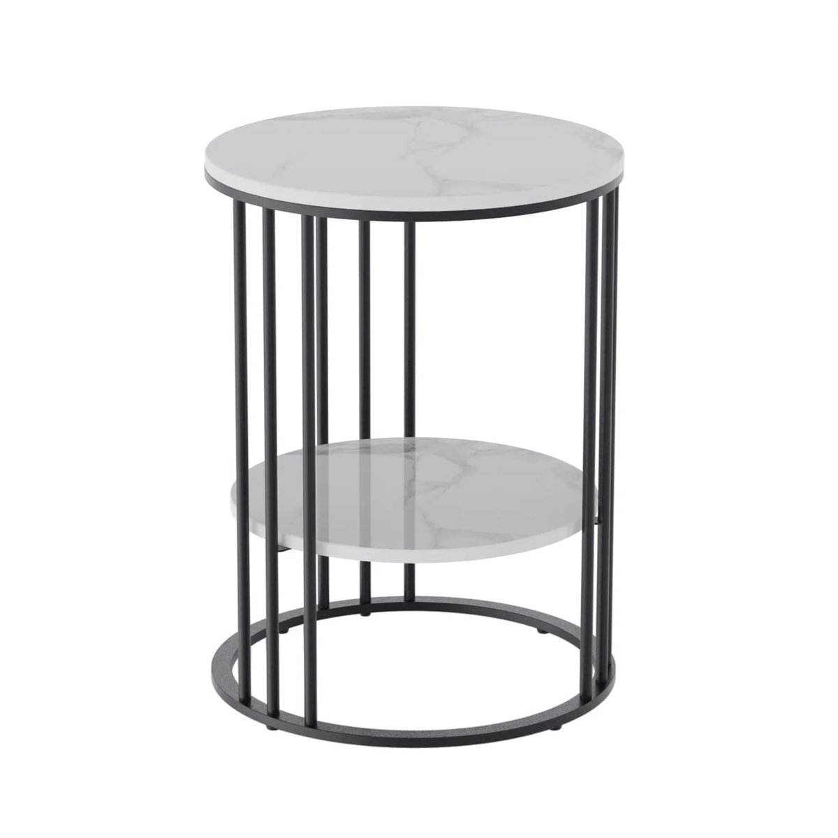 Klarven Bijzettafel Wit - Bijzettafel Bank - Bijzettafel Rond - Ronde Bijzettafel - Bijzettafel - Sintersteen Blad, Stevig Metalen Frame, Twee Praktische Niveaus - Rond ø39,9xh54cm